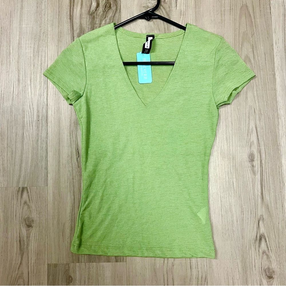 Forever 21 vintage y2k deadstock green v neck top sz M stretchy - Picture 12 of 12